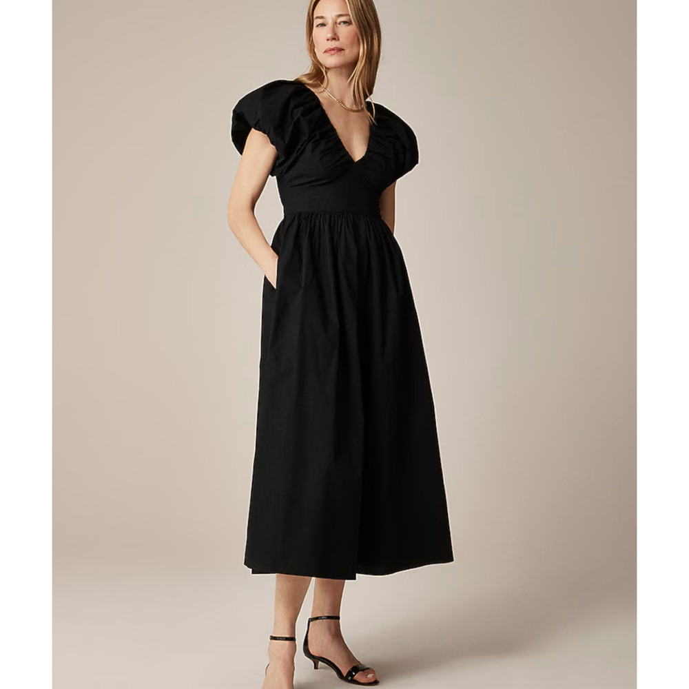 J Crew Collection Cecily Dress In Cotton Poplin Size 8 Black